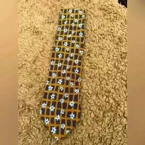 Hugo Boss Silk Tie Men’s Floral Geometric Yellow Blue | Made in Italy | Designer
